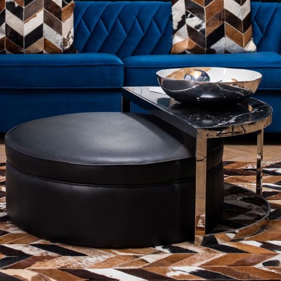 Product photograph of Markeb Black Marble Top Coffee Table With Faux Leather Stool from Furniture in Fashion