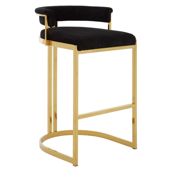 Photo of Markeb black velvet bar stool with gold stainless steel frame