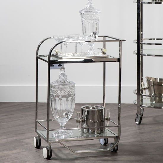 Photo of Markeb clear glass shelves drinks trolley with silver frame