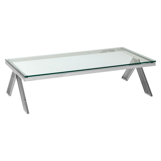 Product photograph of Markeb Clear Glass Top Coffee Table With Silver Steel Frame from Furniture in Fashion