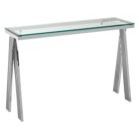 Product photograph of Markeb Clear Glass Top Console Table With Silver Steel Frame from Furniture in Fashion