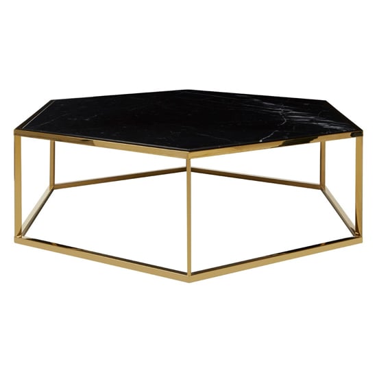 Photo of Markeb hexagonal black marble coffee table with gold frame