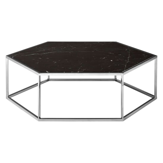 Markeb Hexagonal Black Marble Coffee Table With Silver Frame