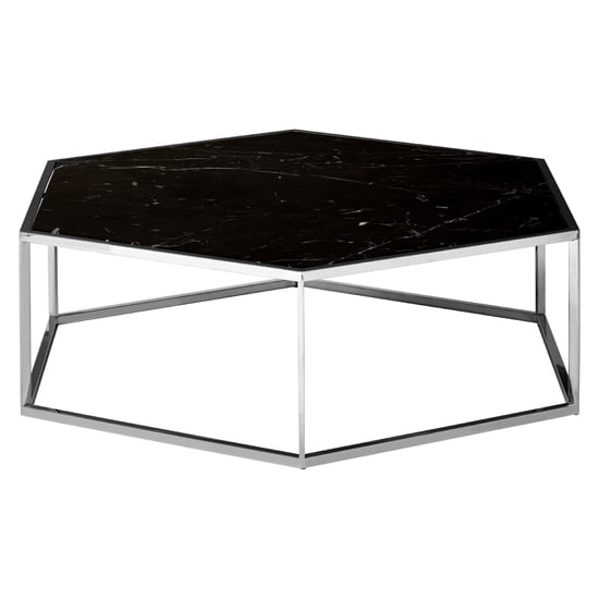 Photo of Markeb hexagonal black marble coffee table with silver frame