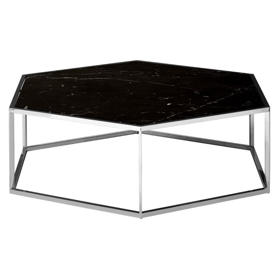 Markeb Hexagonal Black Marble Coffee Table With Silver Frame