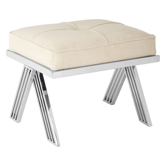 Photo of Markeb light grey fabric footstool with silver steel frame