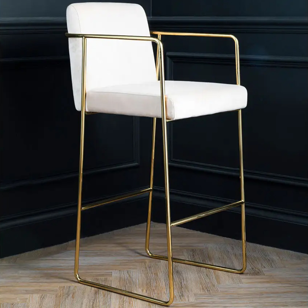 Product photograph of Markeb Mink Velvet Bar Stool With Gold Stainless Steel Frame from Furniture in Fashion