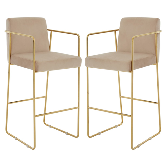 Markeb Mink Velvet Bar Stool With Gold Steel Frame In A Pair