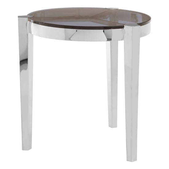 Markeb Smoky Grey Glass End Table With Silver Steel Frame