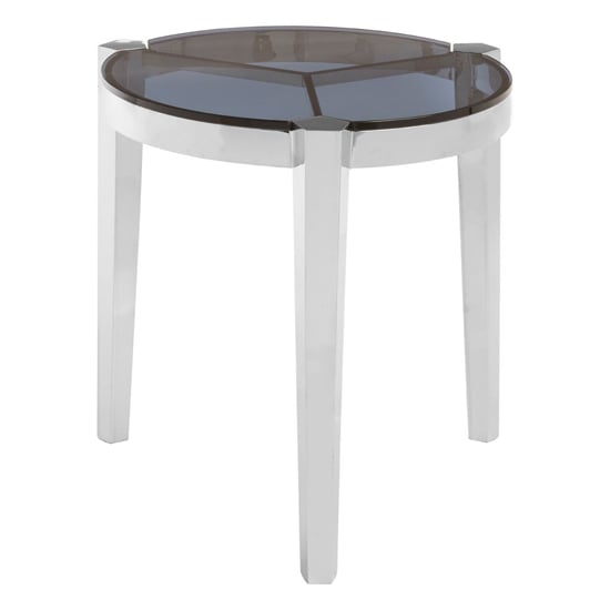 Markeb Smoky Grey Glass End Table With Silver Steel Frame