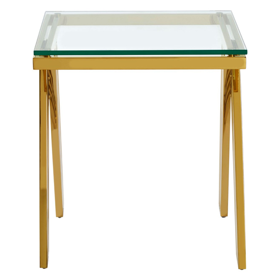 Markeb Square Clear Glass Top End Table With Gold Steel Frame