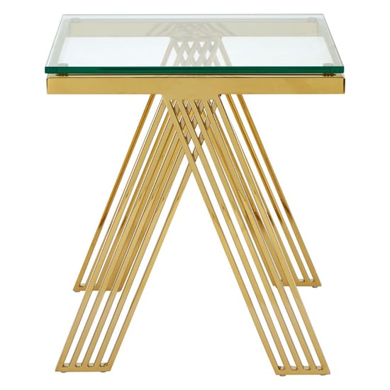 Markeb Square Clear Glass Top End Table With Gold Steel Frame_3