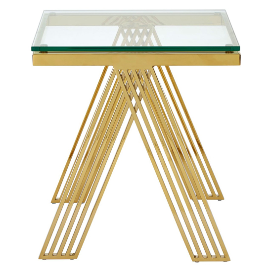 Markeb Square Clear Glass Top End Table With Gold Steel Frame