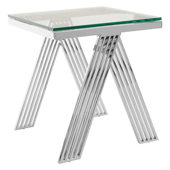 Markeb Square Clear Glass Top End Table With Silver Steel Frame_2