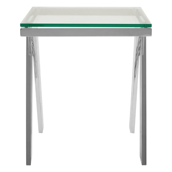 Markeb Square Clear Glass Top End Table With Silver Steel Frame_3