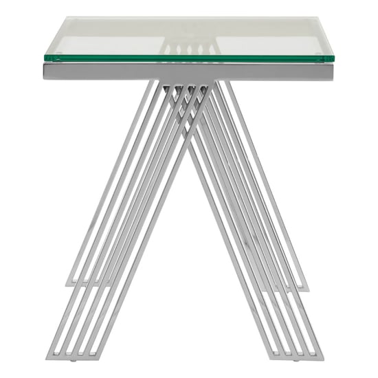 Markeb Square Clear Glass Top End Table With Silver Steel Frame_4