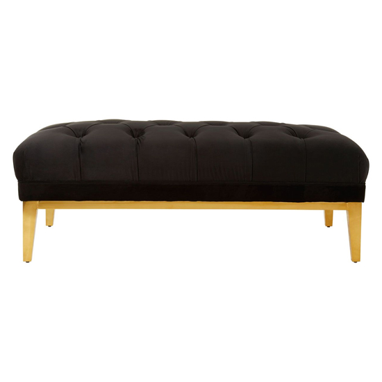 Markeb Upholstered Black Velvet Ottoman With Gold Base