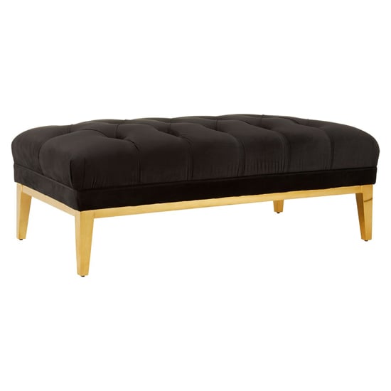 Read more about Markeb upholstered black velvet ottoman with gold base