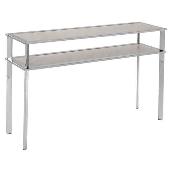 Markeb White Porcelain Console Table With Silver Steel Frame