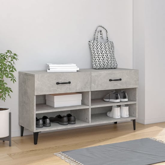 Photo of Marla wooden shoe storage bench with 2 drawer in concrete effect