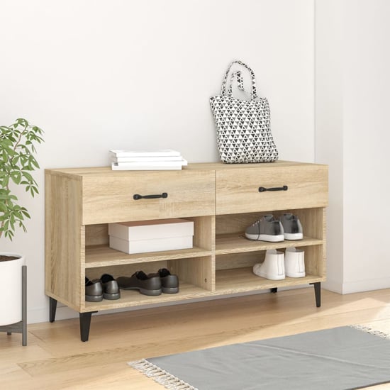 Read more about Marla wooden shoe storage bench with 2 drawers in sonoma oak