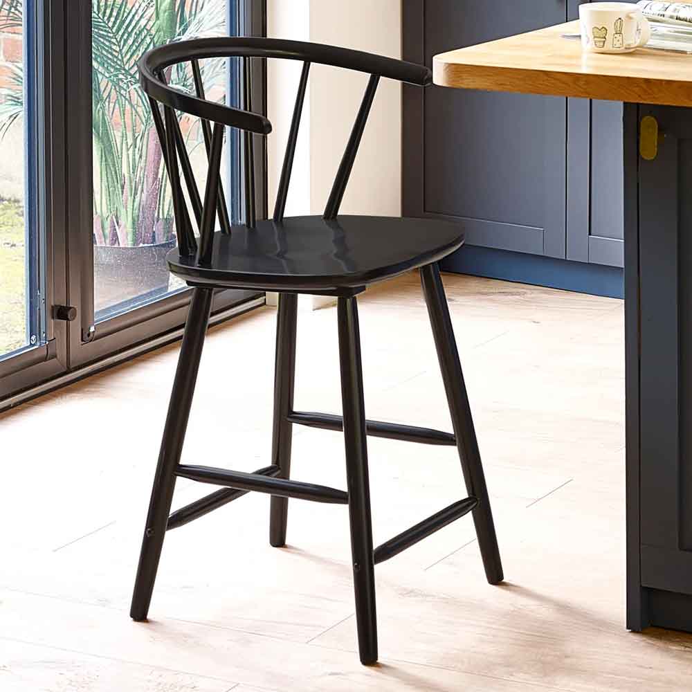 Marleno Black Wooden Bar Stools in Pair