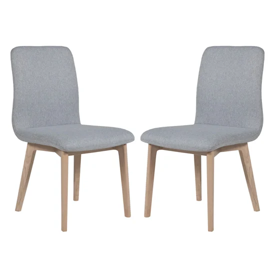 Read more about Marlon light grey fabric dining chairs with oak legs in pair