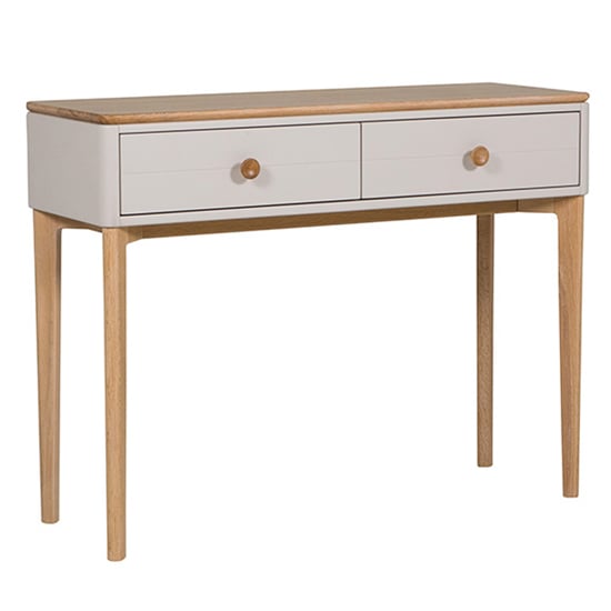 Photo of Marlon wooden console table with 2 drawers in oak and taupe