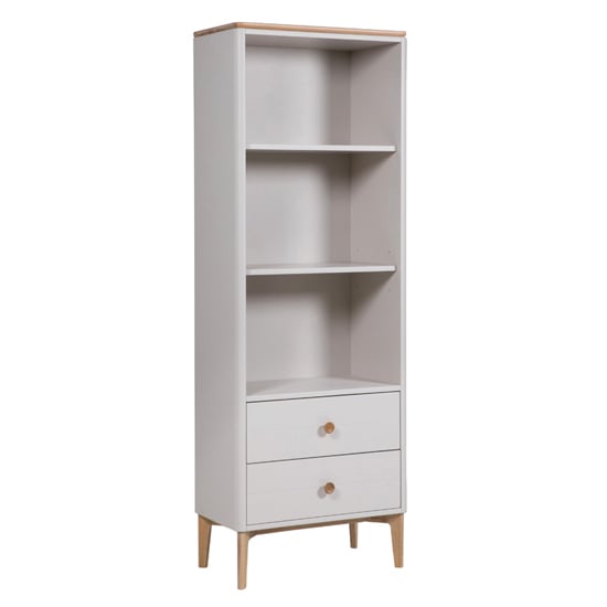 Photo of Marlon wooden shelving unit with 2 drawers in oak and taupe