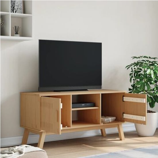 Product photograph of Marlow Wooden Tv Stand With 2 Doors In Brown from Furniture in Fashion