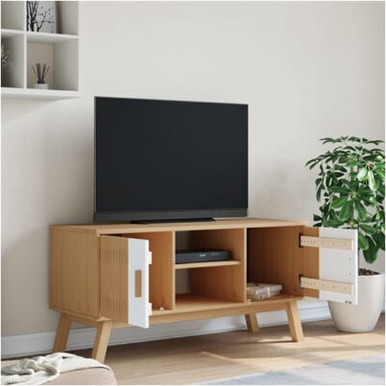 Product photograph of Marlow Wooden Tv Stand With 2 Doors In White And Brown from Furniture in Fashion