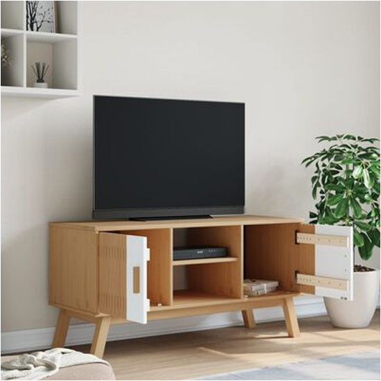 Read more about Marlow wooden tv stand with 2 doors in white and brown
