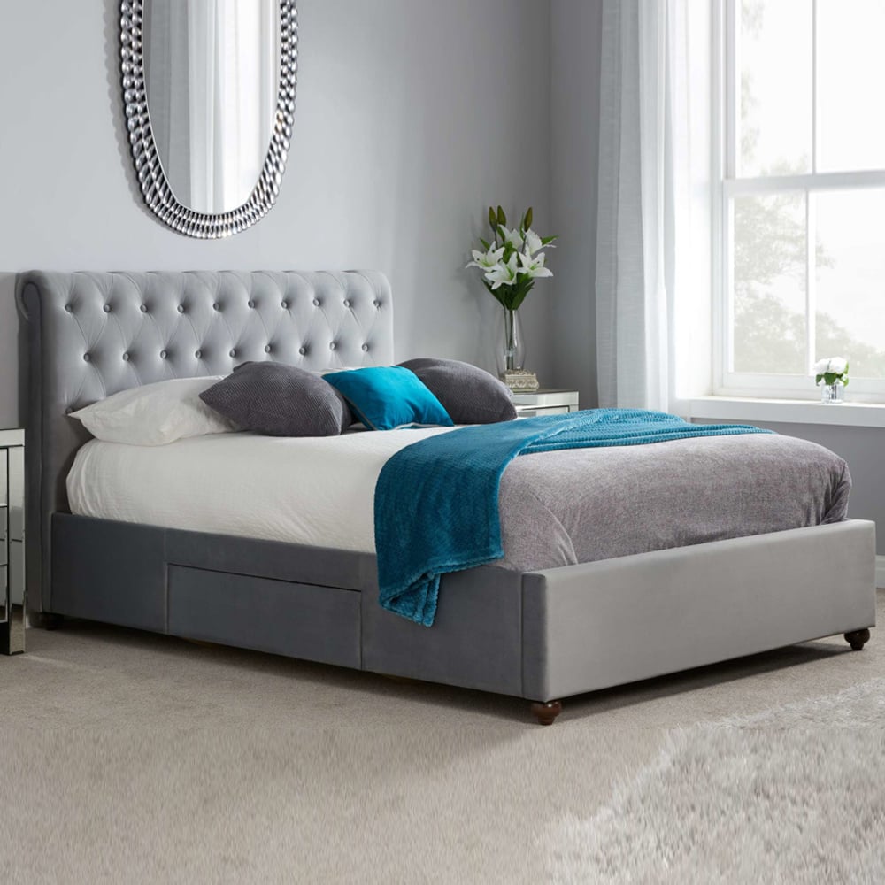 Marlowe Fabric Super King Size Bed With 2 Drawers In Grey