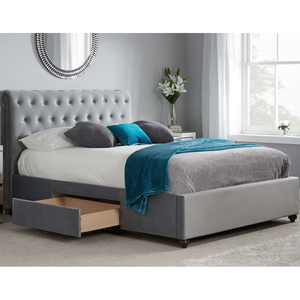 Marlowe Fabric Super King Size Bed With 2 Drawers In Grey