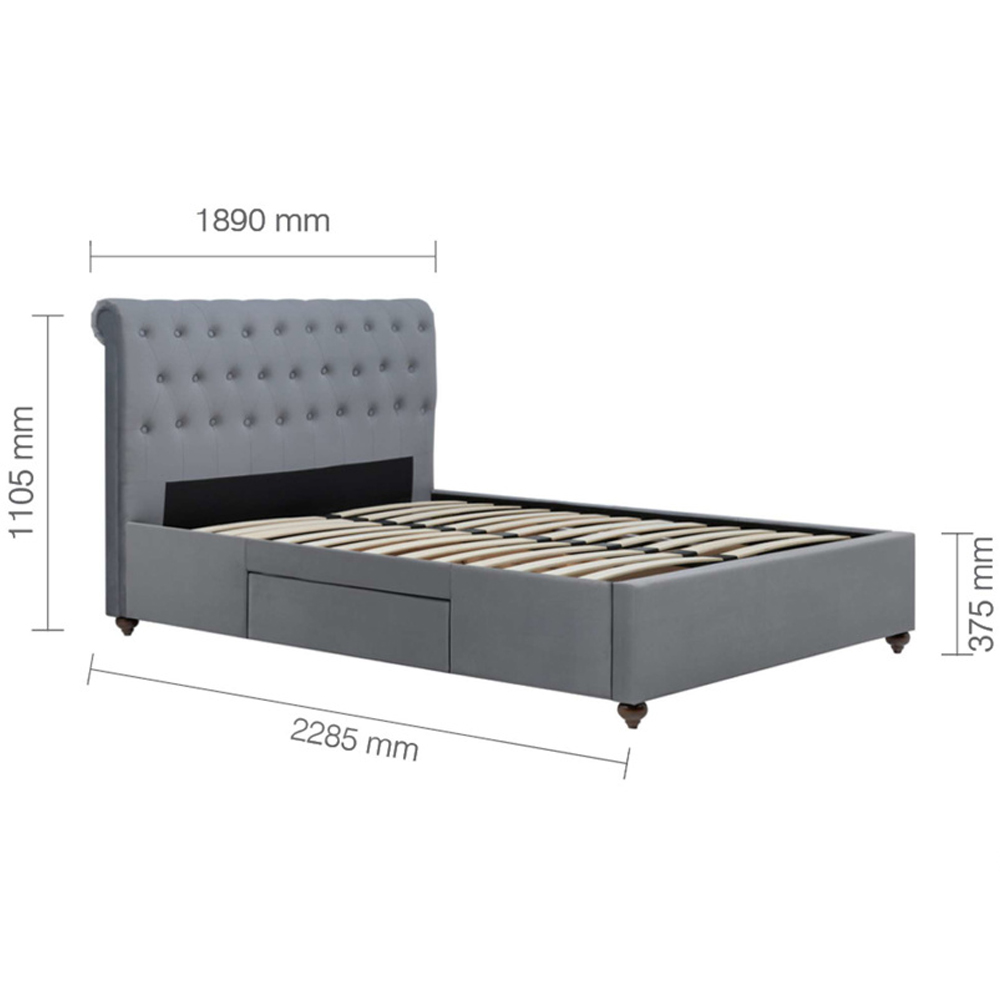 Marlowe Fabric Super King Size Bed With 2 Drawers In Grey