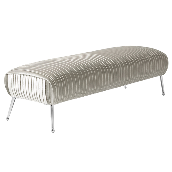 Product photograph of Marlox Velvet Seating Bench In Grey With Chrome Legs from Furniture in Fashion