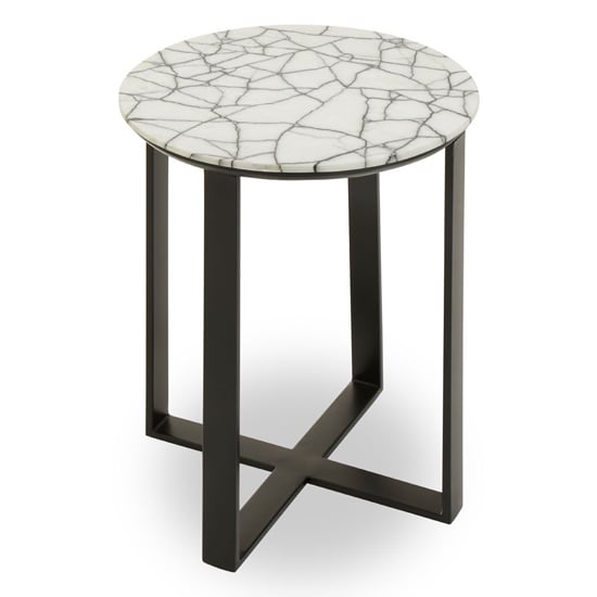 Product photograph of Marmora Marble Side Table With Black Metal Base from Furniture in Fashion