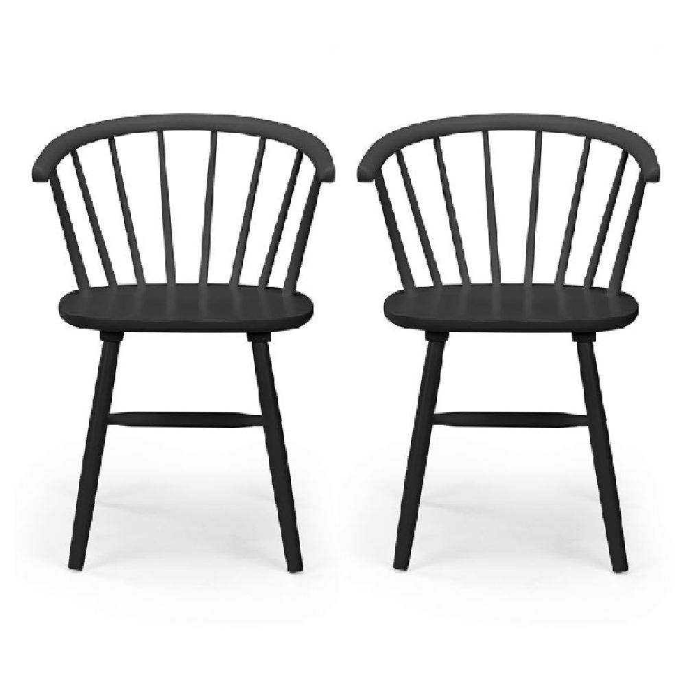 Marne Black Wooden Dining Chairs With Curved Back In Pair
