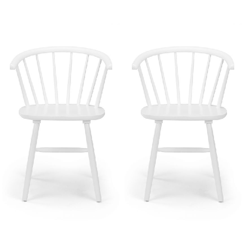 Marne White Wooden Dining Chairs With Curved Back In Pair