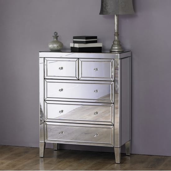 Marnie Contemporary Mirrored Chest Of Drawers With 5 Drawers