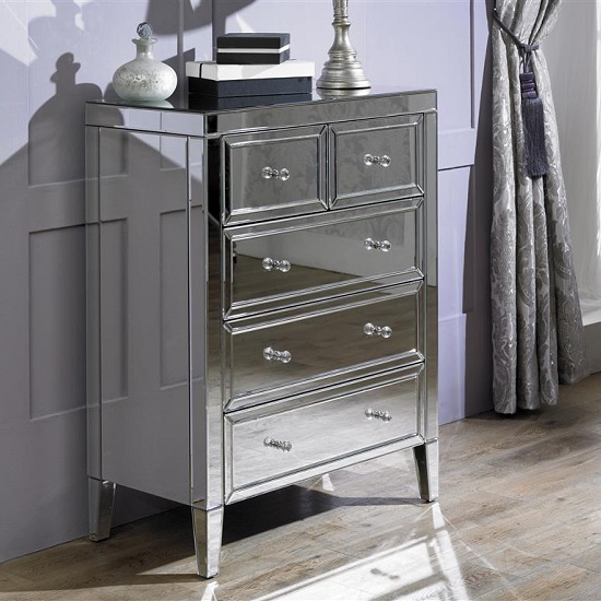 Marnie Contemporary Mirrored Chest Of Drawers With 5 Drawers Furniture in Fashion