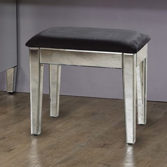 Photo of Marnie mirrored dressing table stool with black cushioned seat