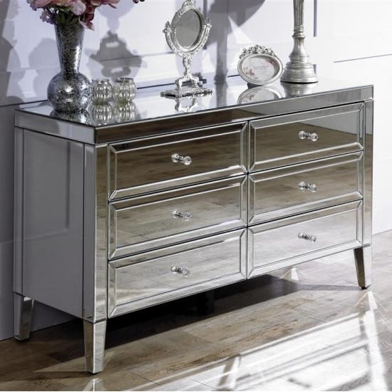 Read more about Marnie mirrored chest of drawers wide with 6 drawers