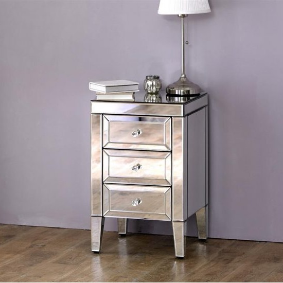 Photo of Marnie mirrored bedside cabinet with 3 drawers