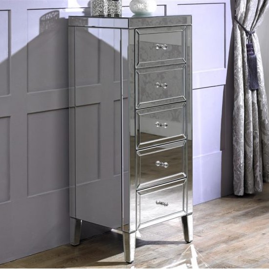 Marnie Tall Mirrored Chest Of Drawers With 5 Drawers Furniture in Fashion