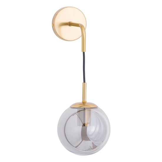 Read more about Marnier smoked glass globe wall hanging pendant light in brass