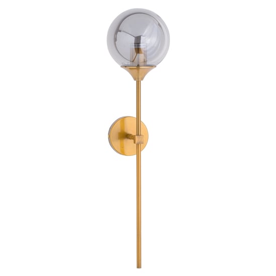 Read more about Marnier smoked glass globe wall pendant light in brass