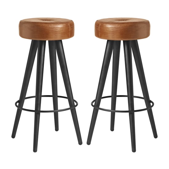 Maror Bruciato Tan Genuine Leather Bar Stools In Pair