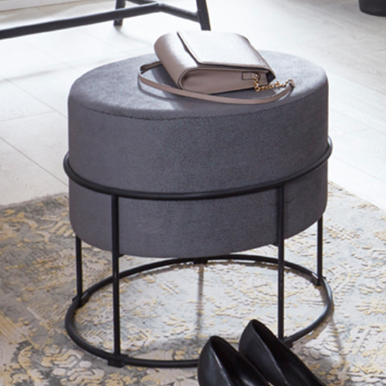 Read more about Marostica round fabric stool in grey with black legs