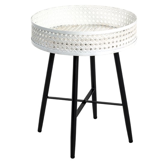 Marostica Round Small Side Table Cream With Black Metal Legs